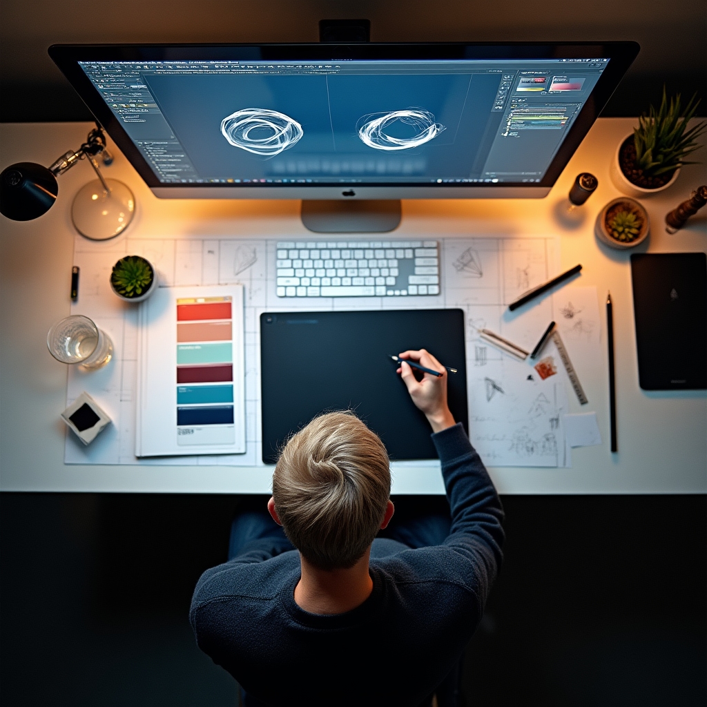 Grafický designér pracující na klientském projektu