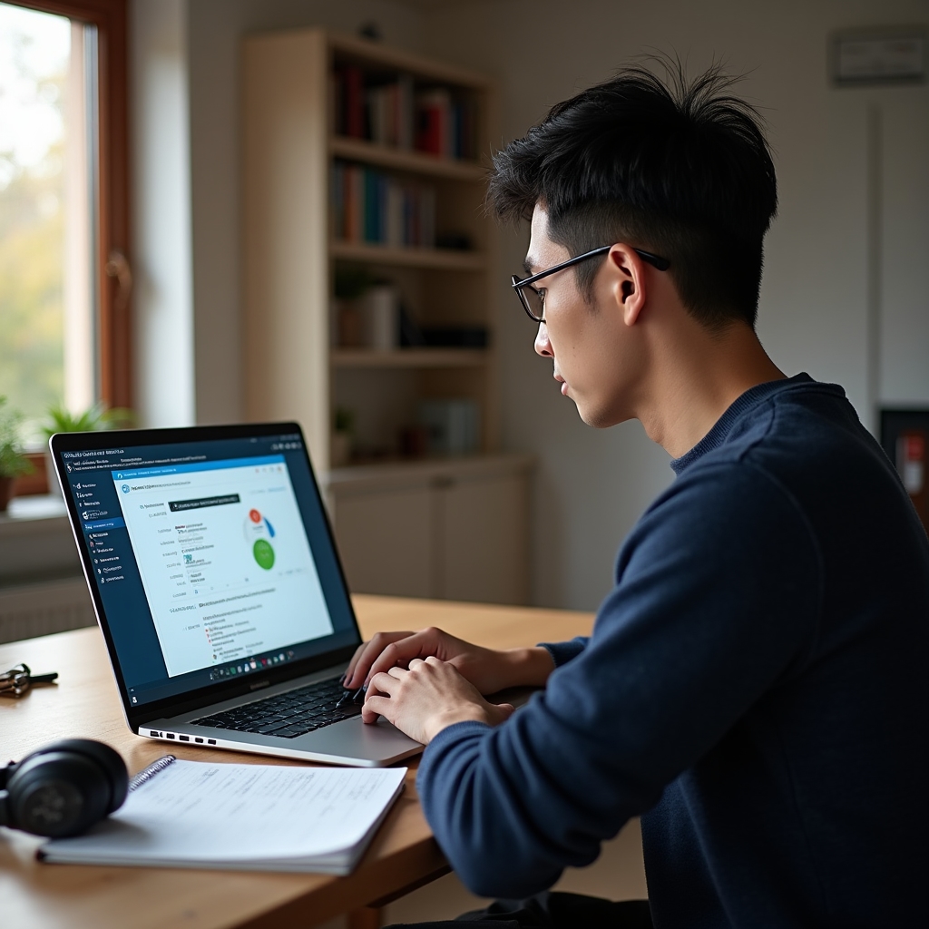 Prostředí online vzdělávací platformy na obrazovce notebooku