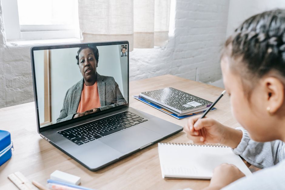 Interactive online learning module on a laptop screen